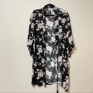 Spiritual Gangster Black Floral Kimono Cardigan Duster Womens OS Boho Festival